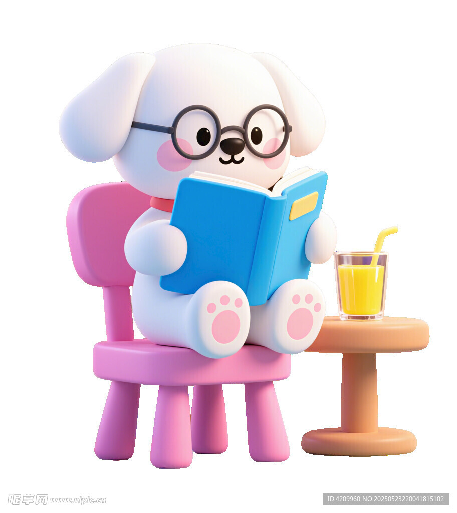 卡通小兔狗在自学读书