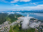 航拍云雾千岛湖