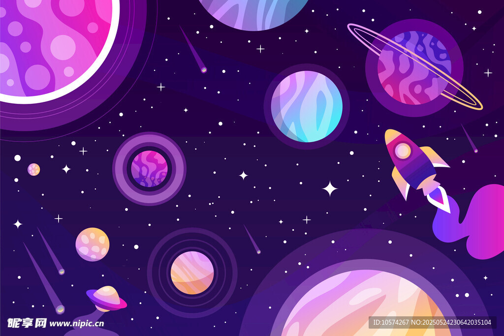 梦幻宇宙星球插画场景