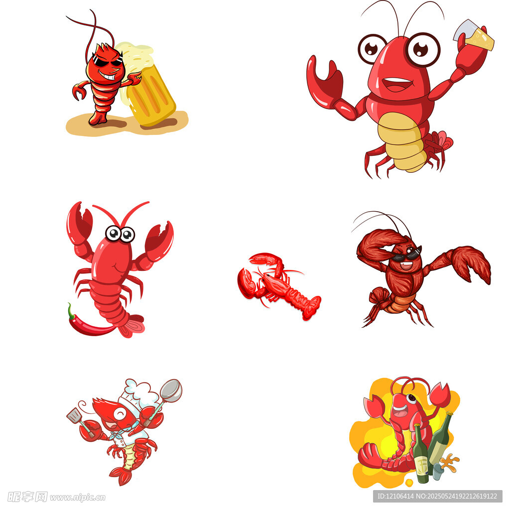 可爱卡通小龙虾插画集合