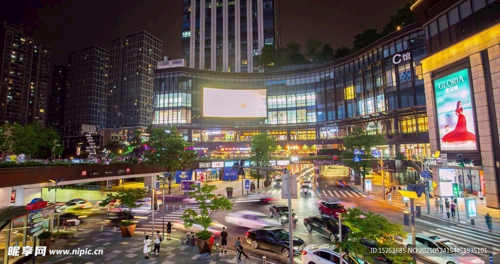 繁华都市夜景街头景象
