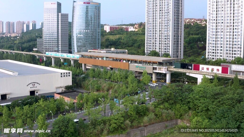 城市景观中的建筑与绿植