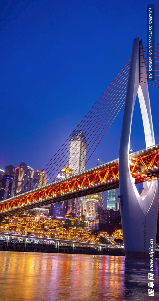 重庆夜景中的跨江大桥