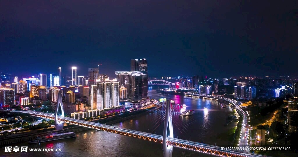 城市璀璨夜景跨江大桥