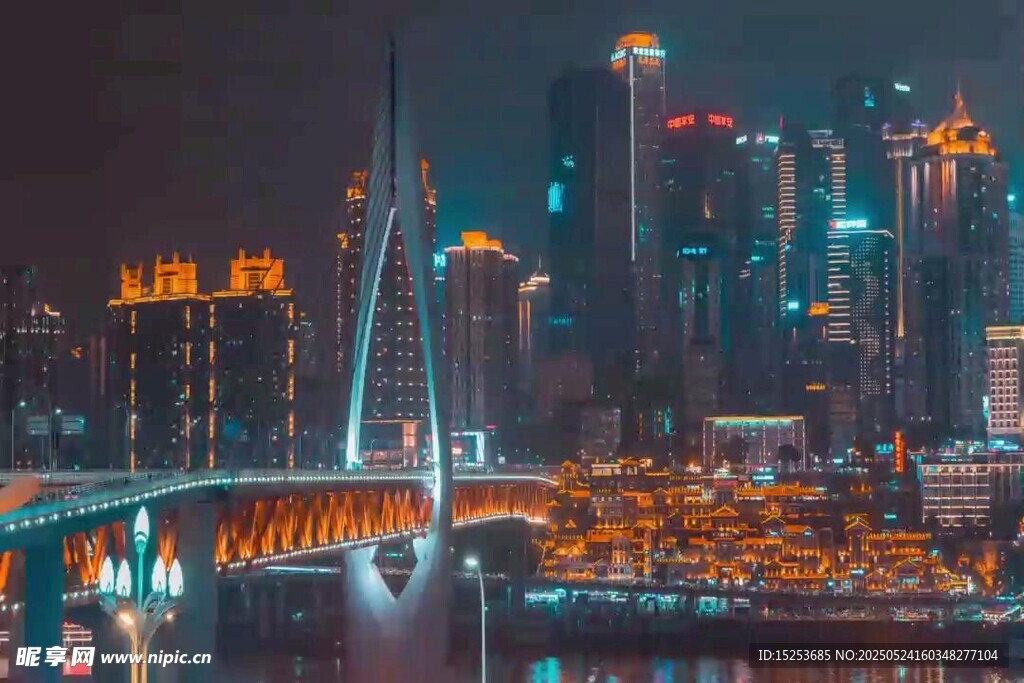 璀璨都市夜景桥梁风光