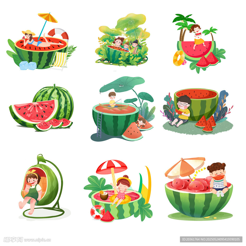 夏日西瓜主题趣味插画