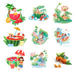 夏日清凉水上活动插画
