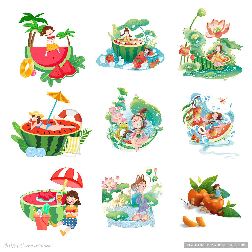 夏日清凉水上活动插画