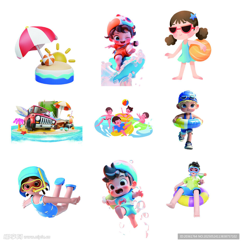 夏日儿童水上玩乐卡通形象