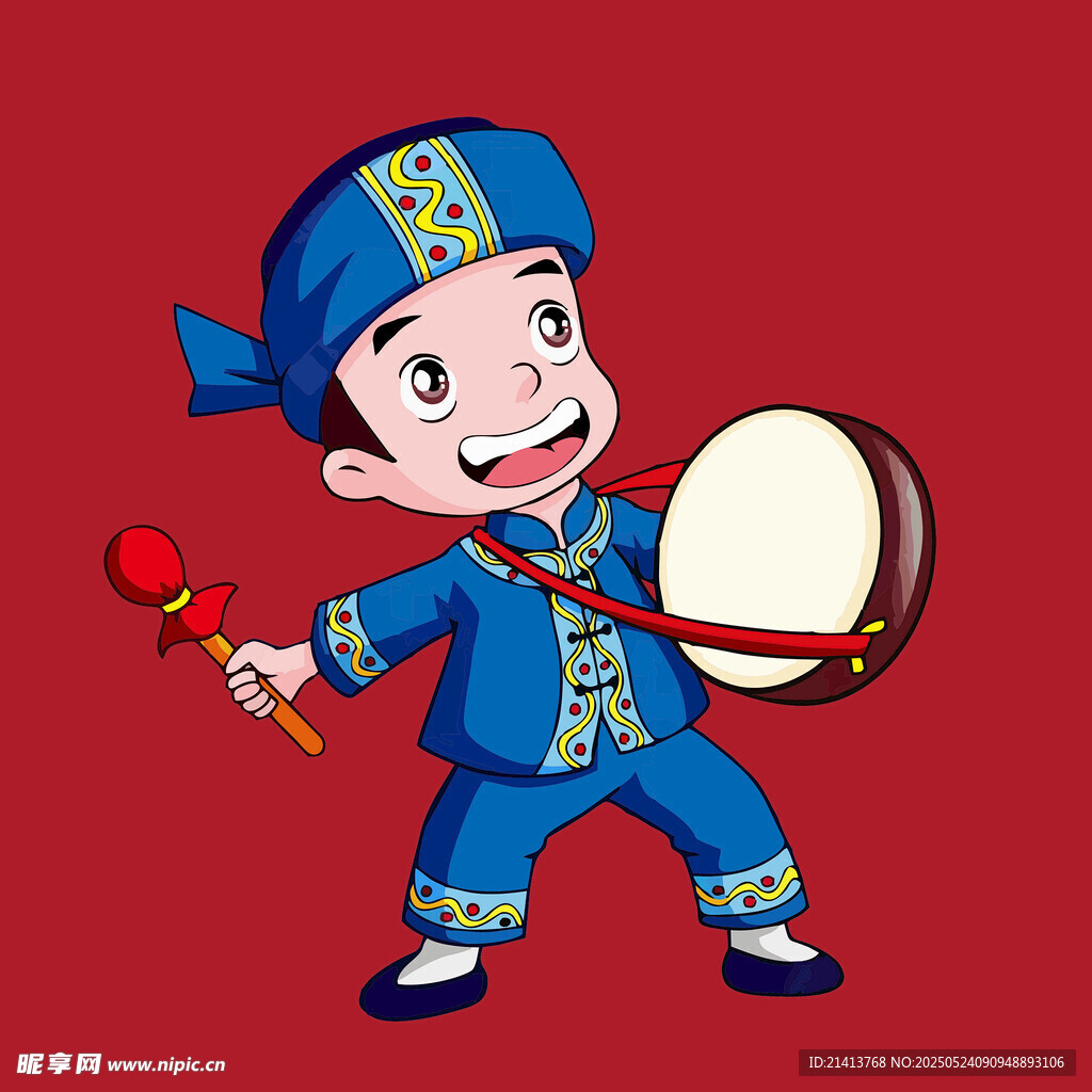 敲鼓的传统服饰小男孩