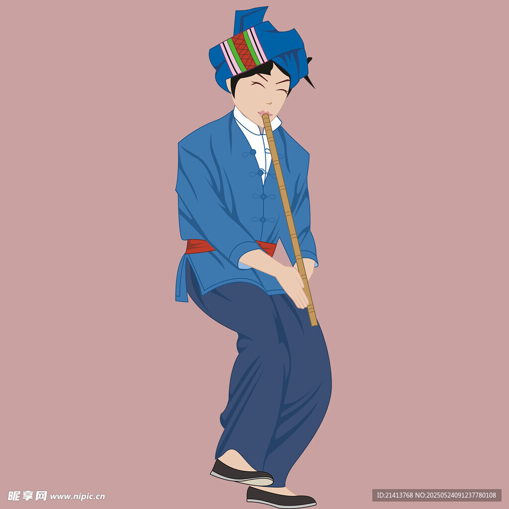 身着和服的男子持杖而立