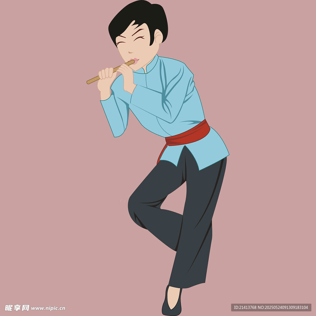 吹笛女子优雅身姿