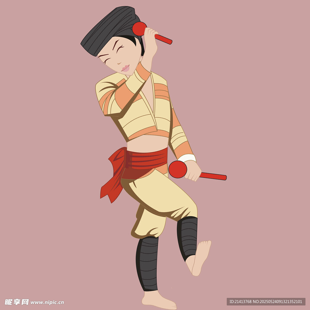 传统服饰舞者持道具起舞