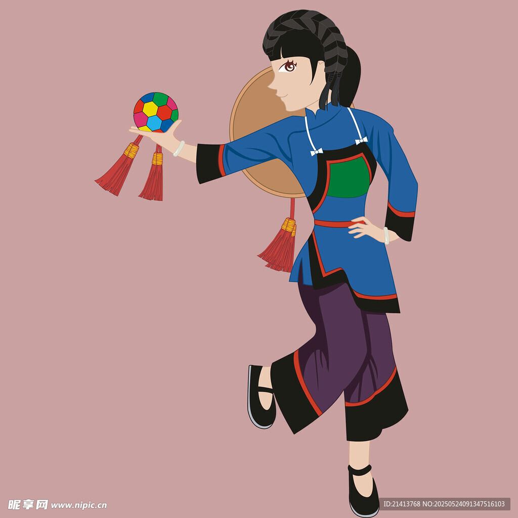少数民族女子持彩球起舞