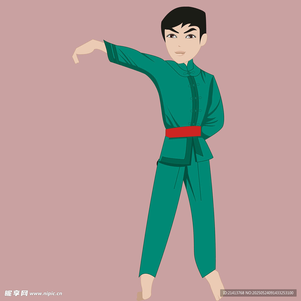绿色练功服武术少年