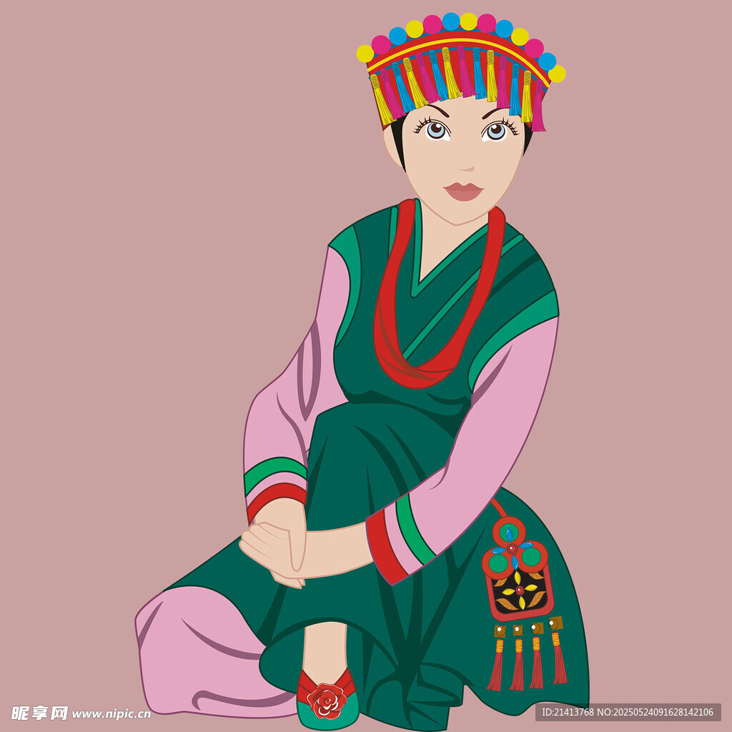 少数民族少女坐姿形象
