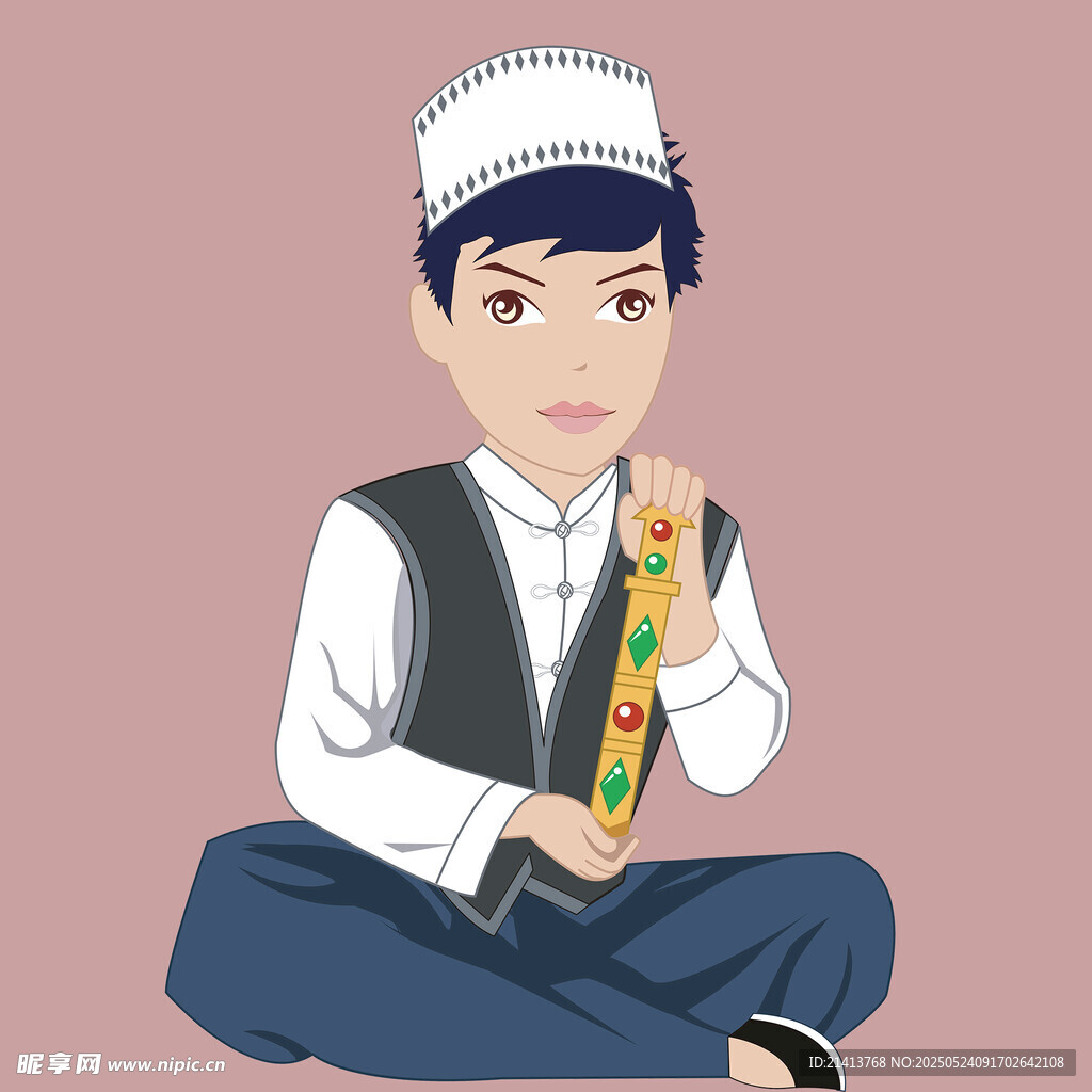 回族少年吹奏民族乐器