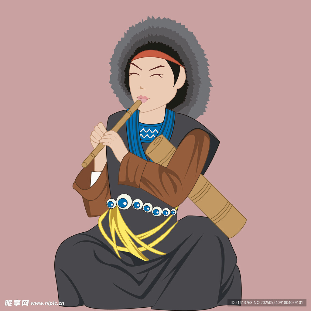 吹奏乐器的少数民族男子