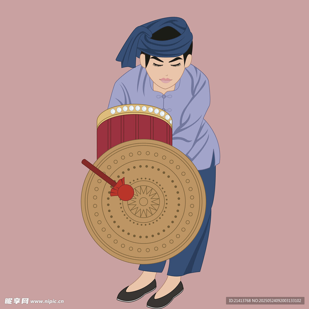 传统服饰女子持圆形器物