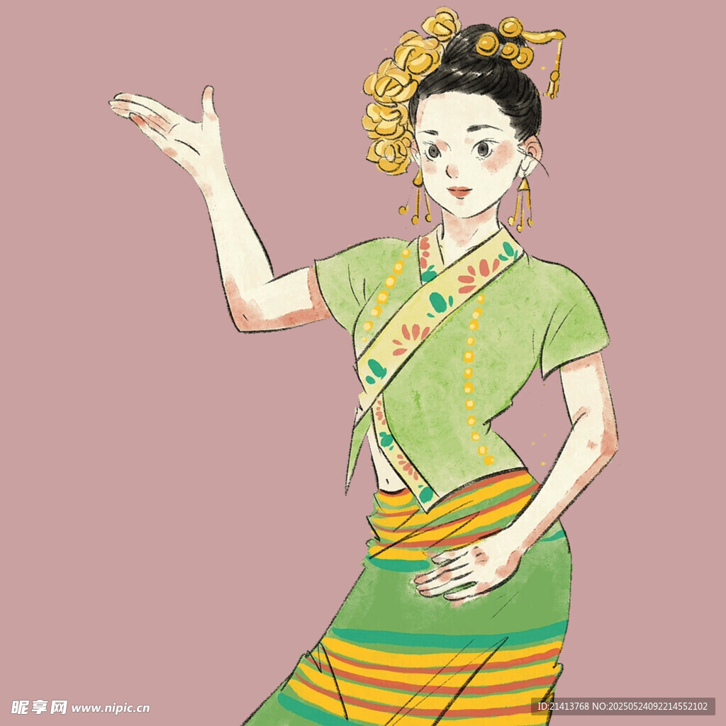 傣族女子优雅舞蹈姿态