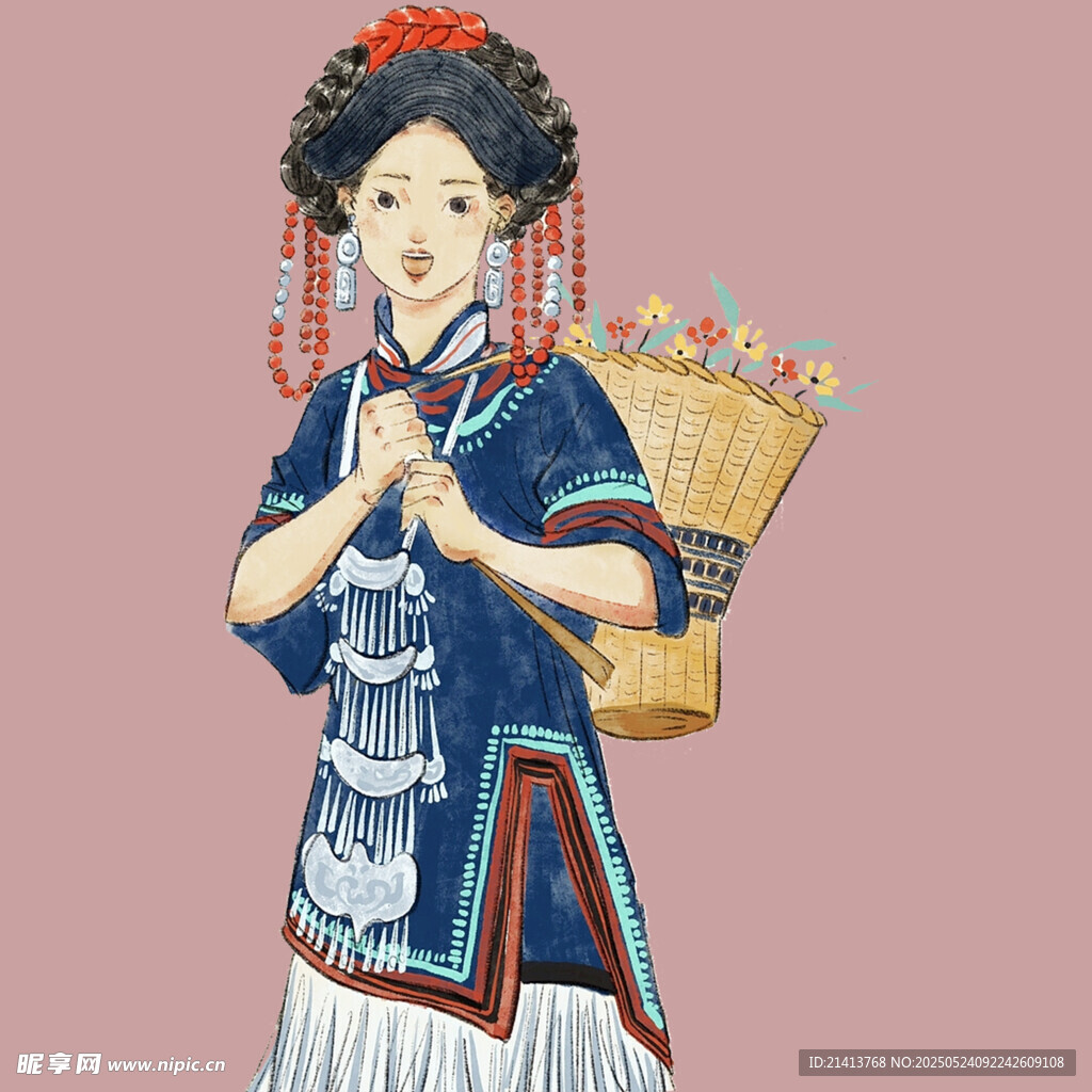 古风女子持篮优雅而立