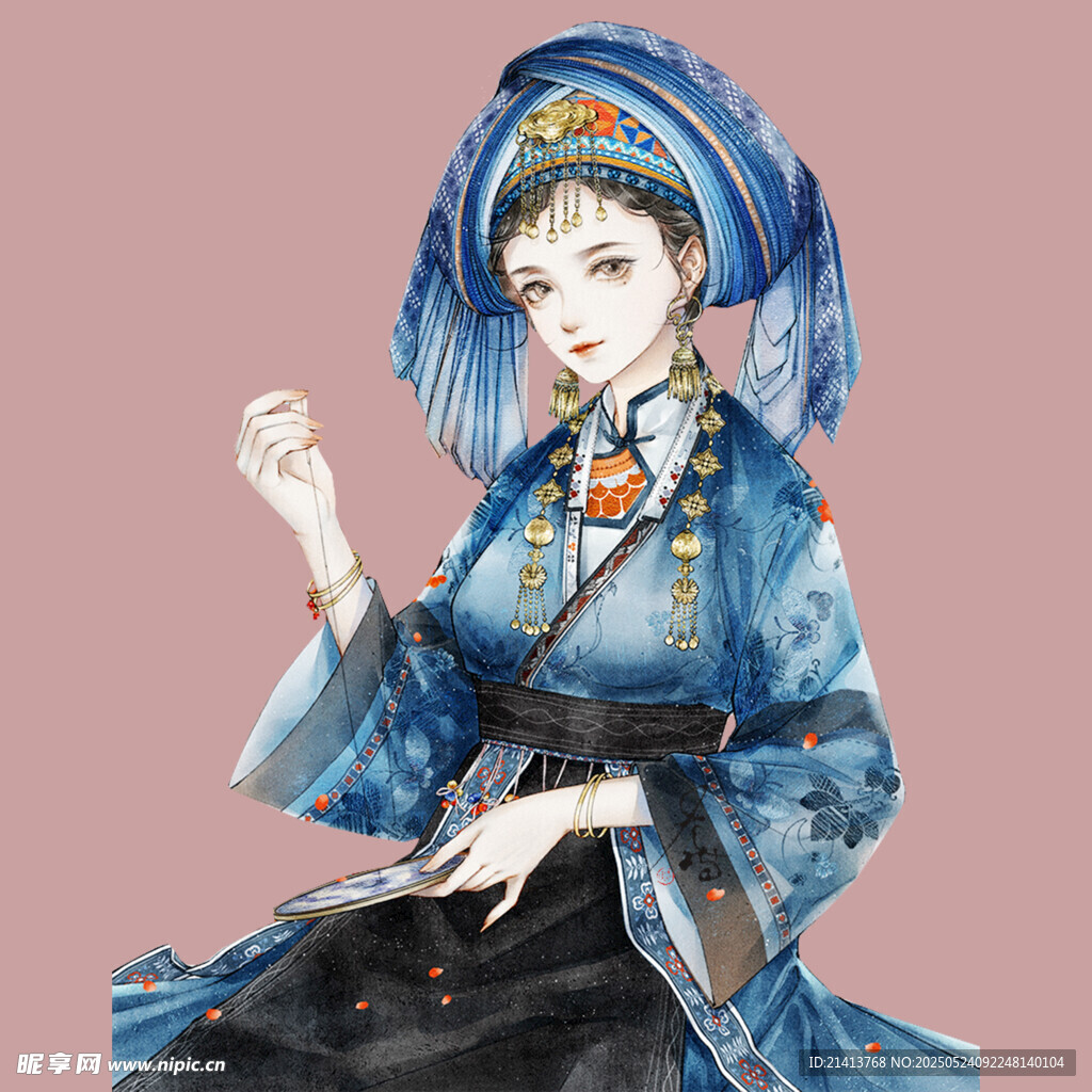 古风蓝发少数民族服饰女子