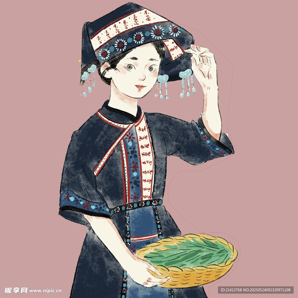 身着民族服饰的持篮女子