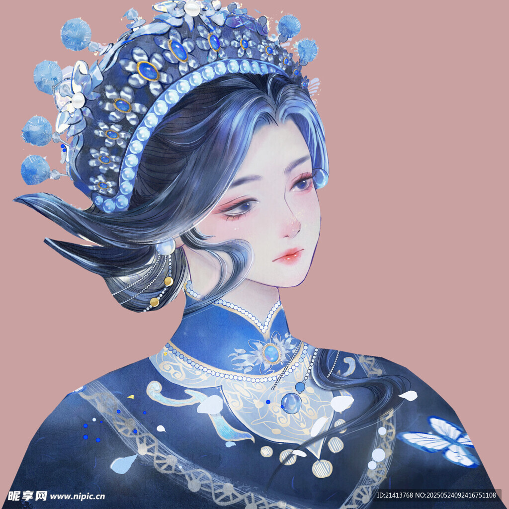 古风华服女子精美头饰