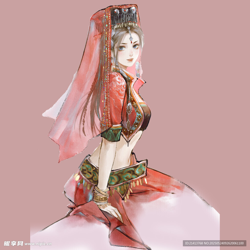 古风红衣女子优雅坐姿
