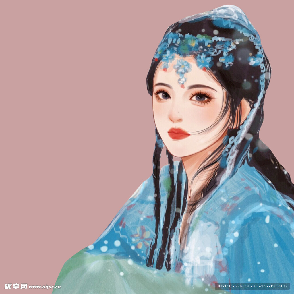 古风蓝衣女子优雅扮相