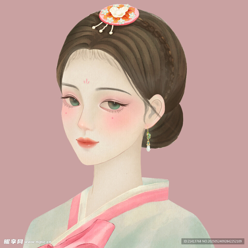 古风佳人发髻簪花图
