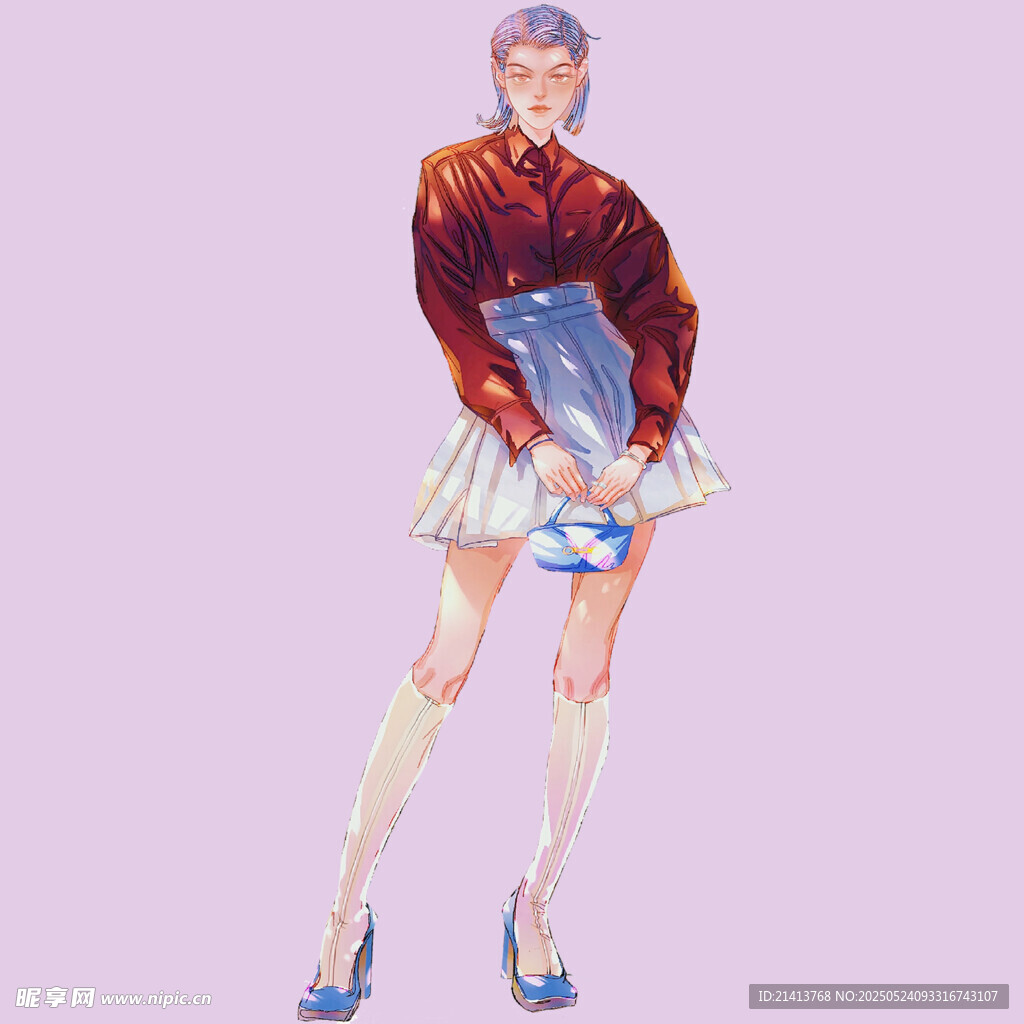 时尚少女穿搭插画展示