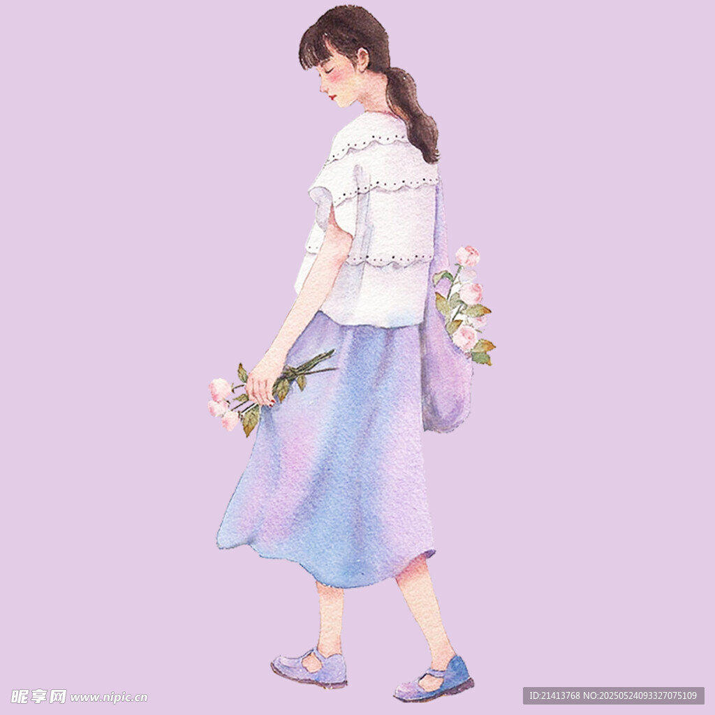 手持花束的清新少女