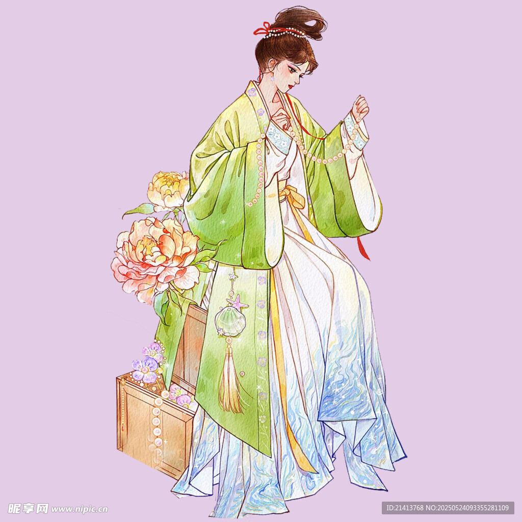 古风持花仕女图