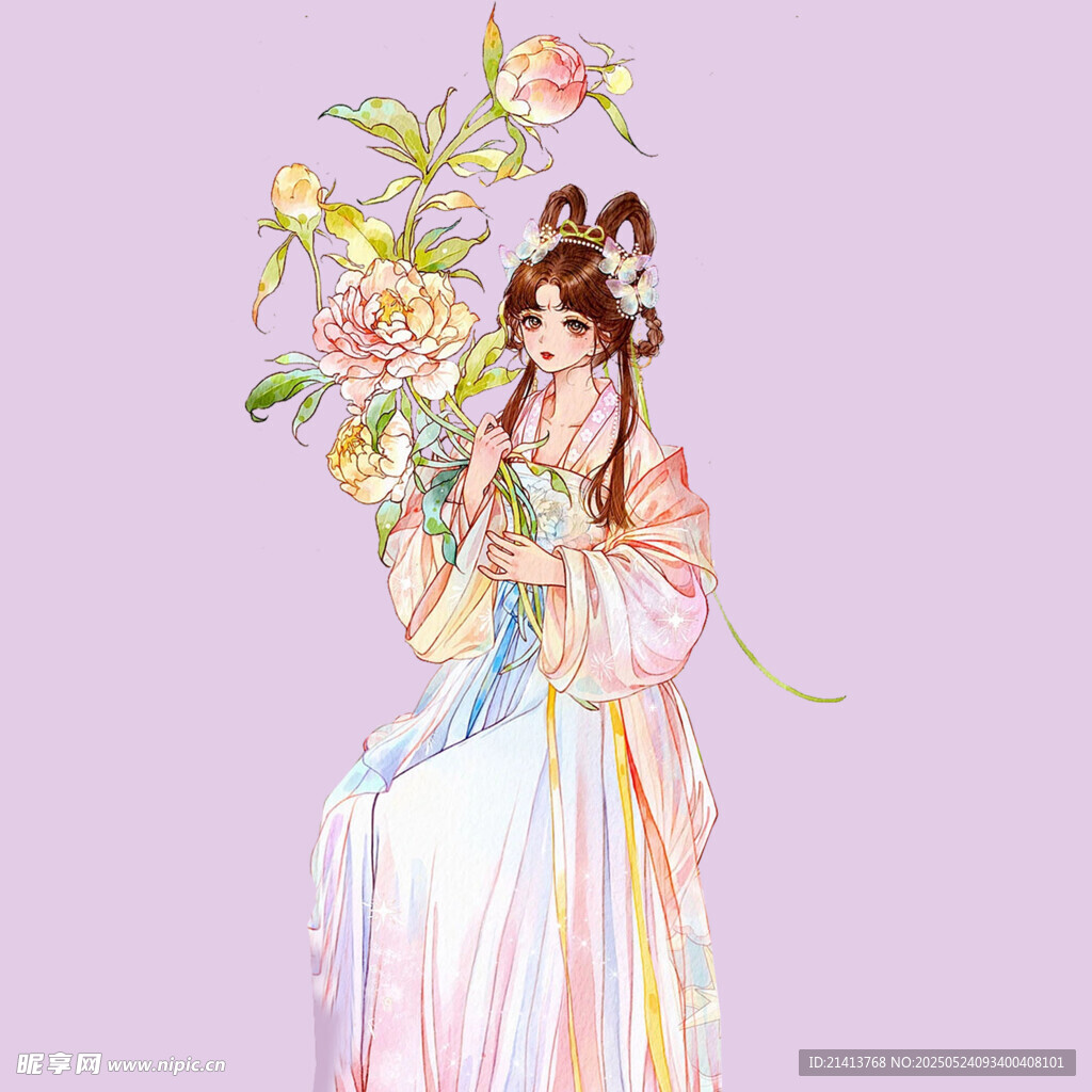 古风佳人持花优雅而立
