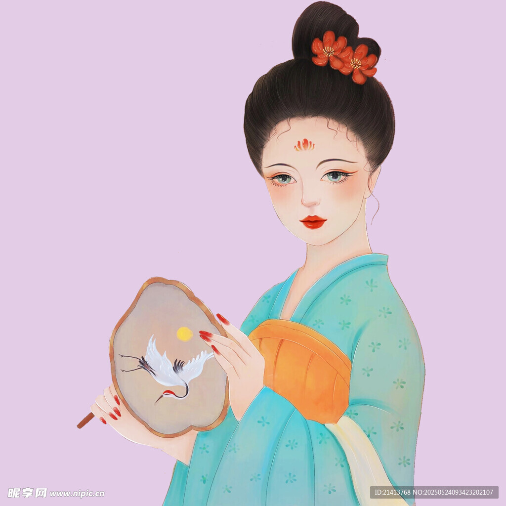 古风仕女持扇优雅图