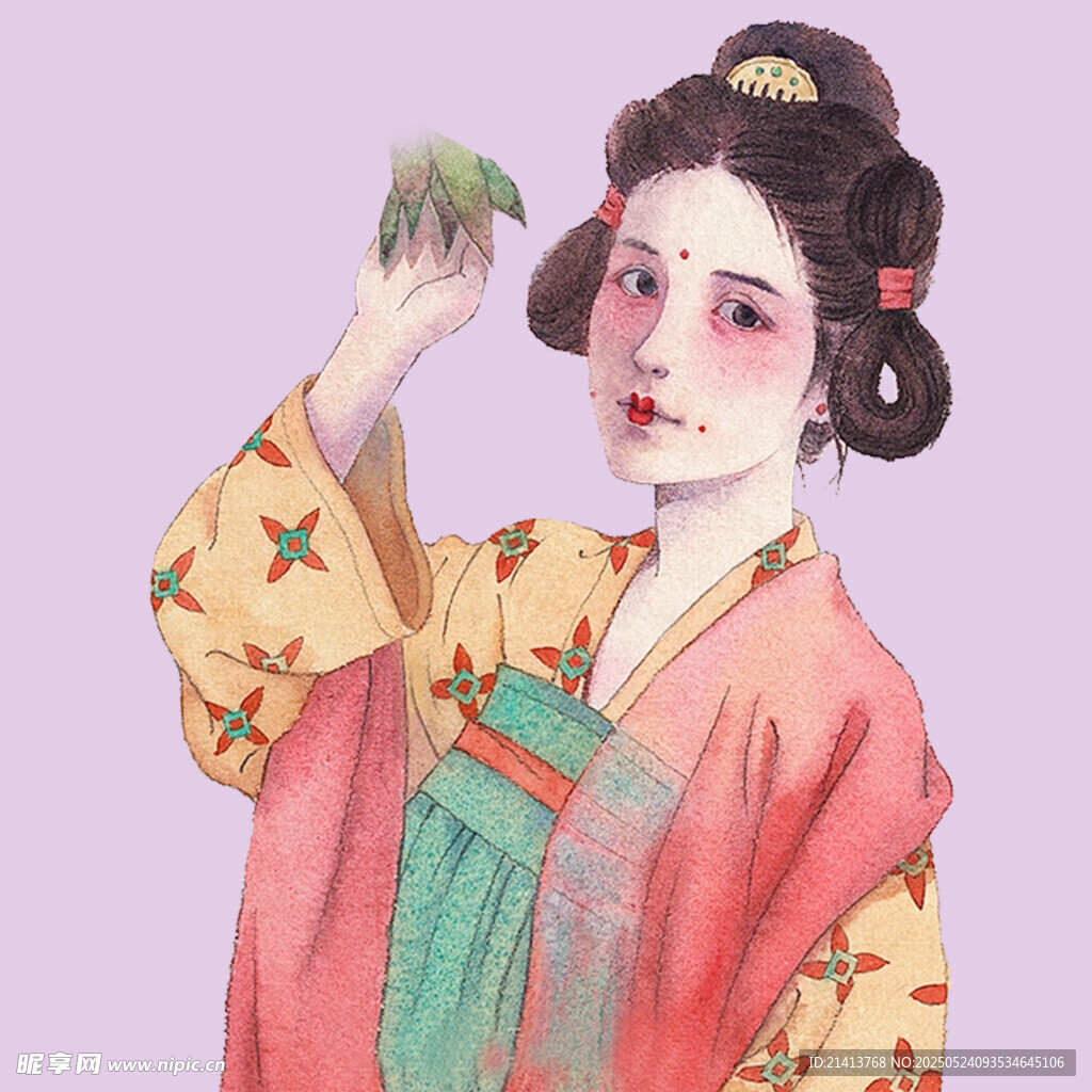 古风汉服女子手持绿植