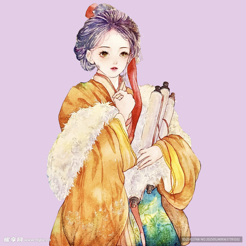 古风美人持扇优雅而立