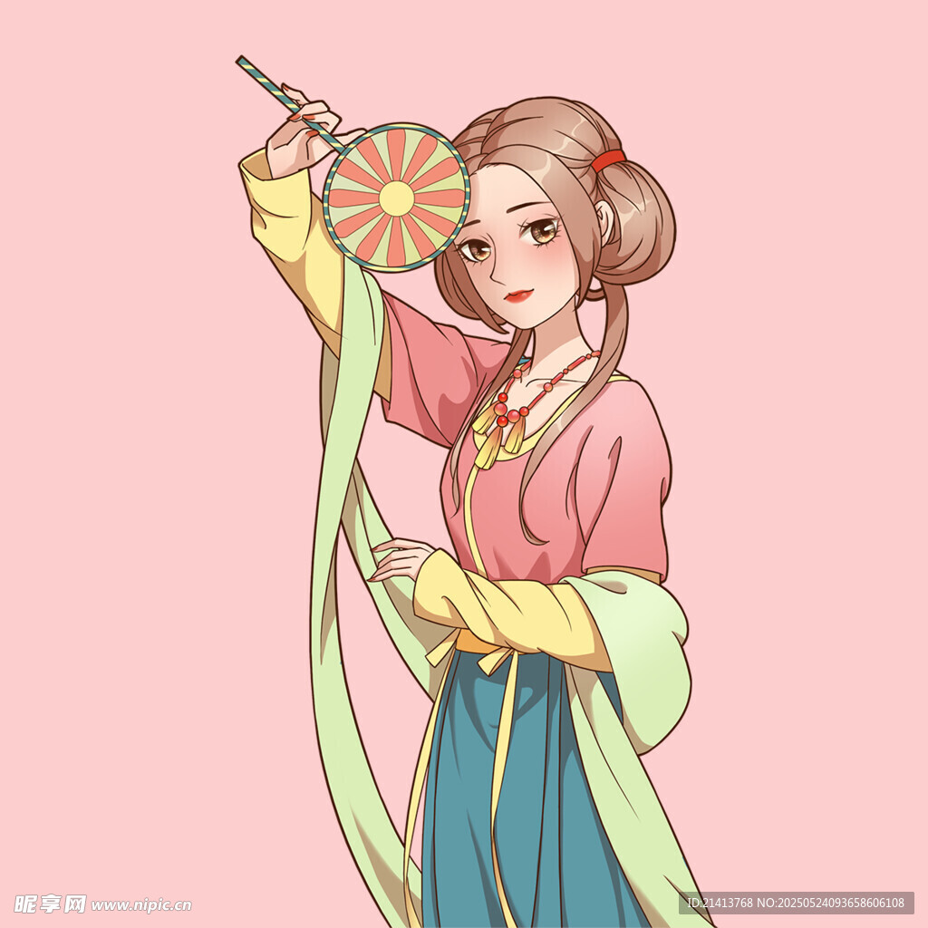 古风少女持扇优雅而立