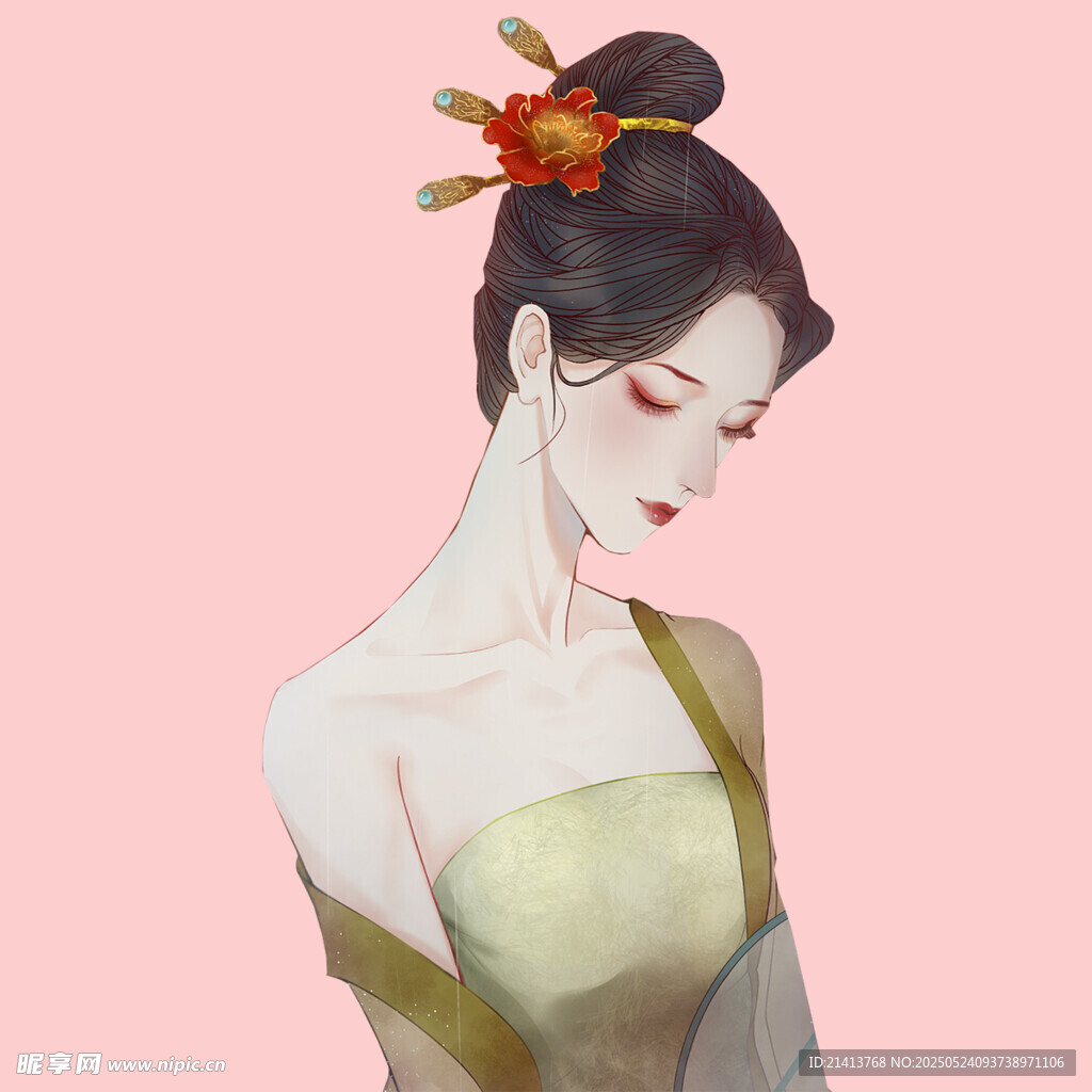 古风发髻女子优雅侧颜