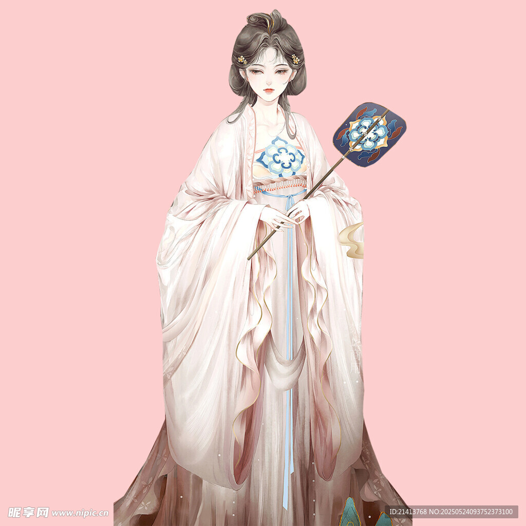 古风汉服女子手持团扇