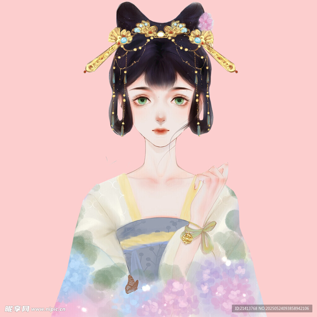 古风少女汉服扮相插画