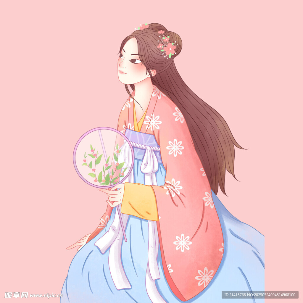 古风持扇优雅汉服女子