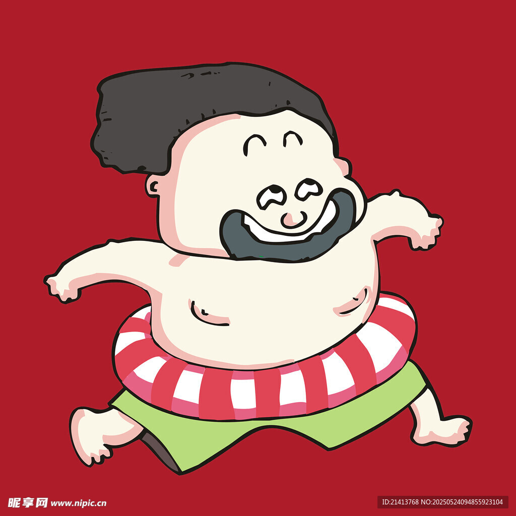 欢乐胖娃戴泳圈奔跑