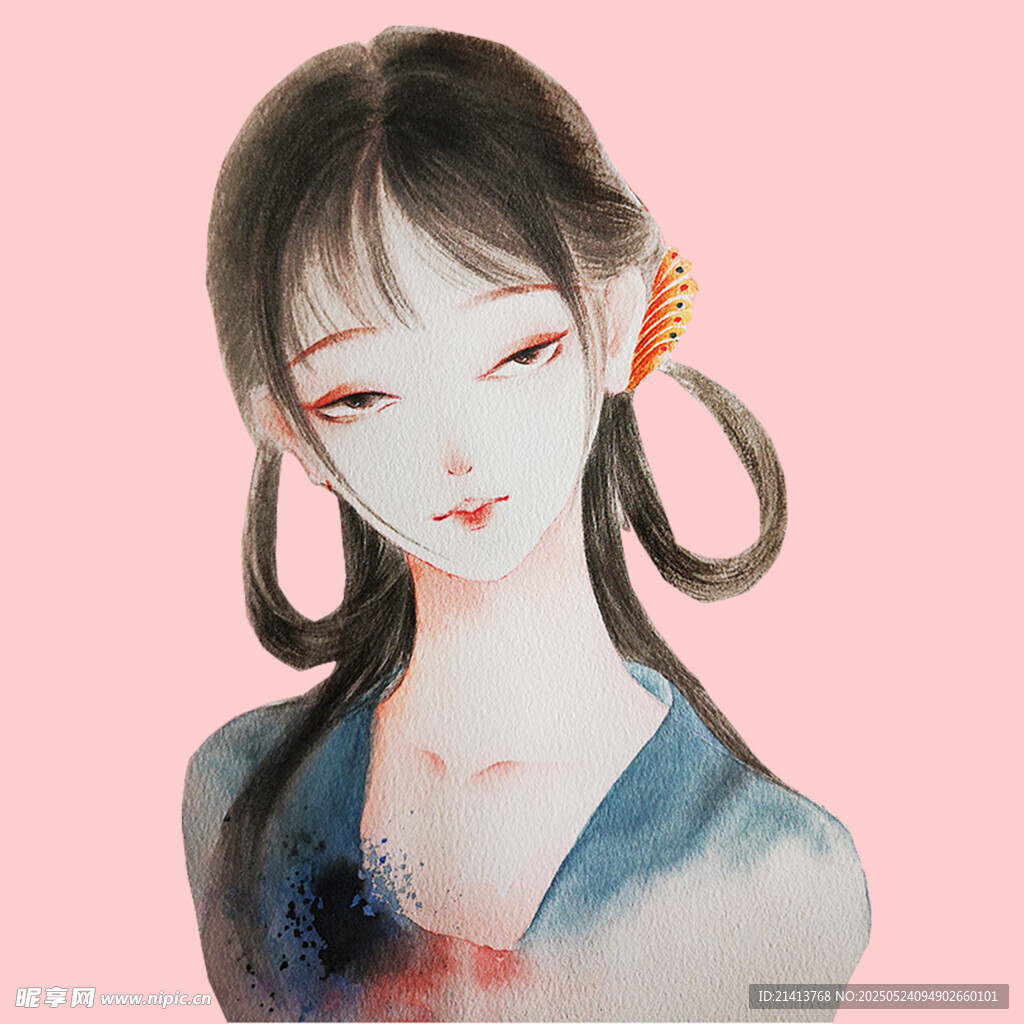 古风双马尾少女插画