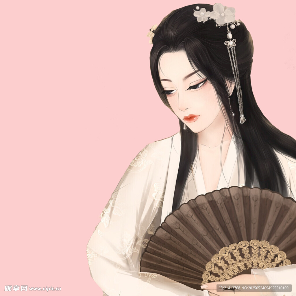 古风持扇女子优雅侧颜