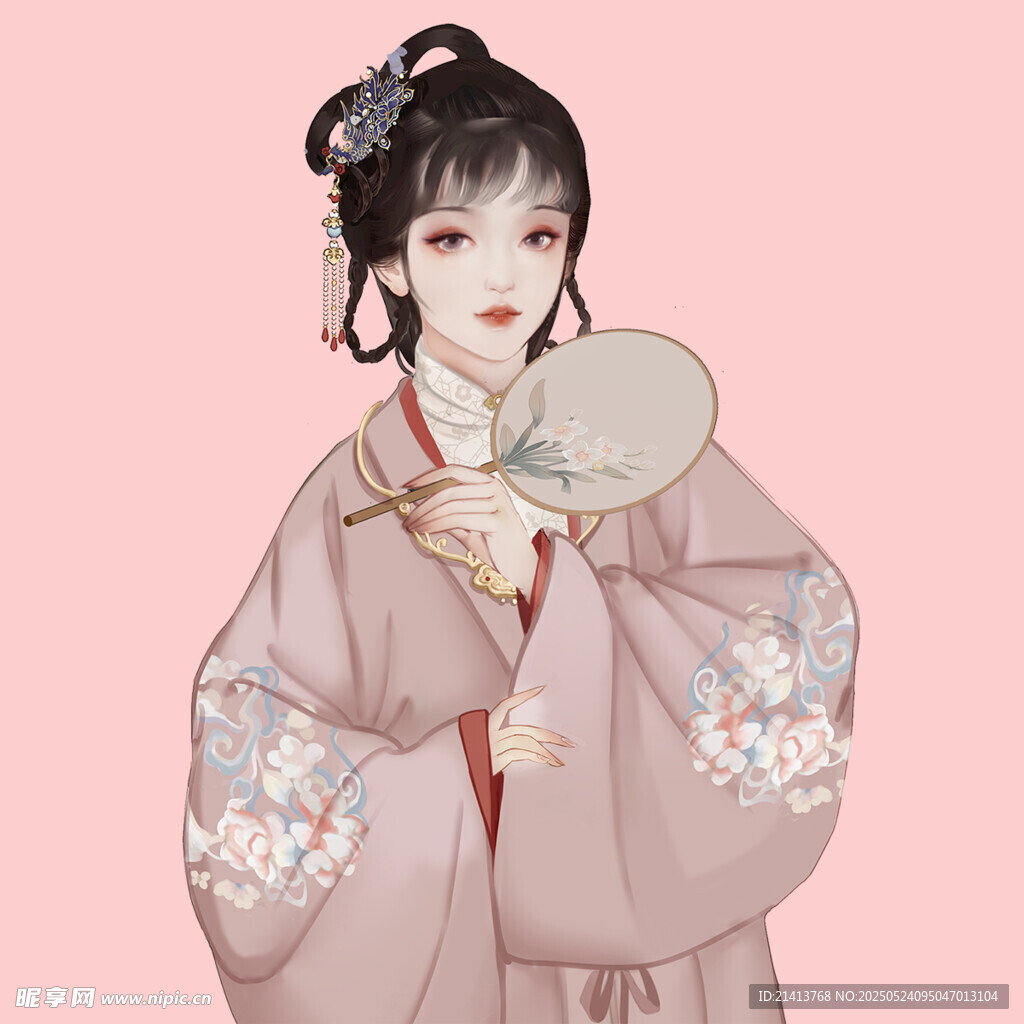 古风汉服女子持扇图