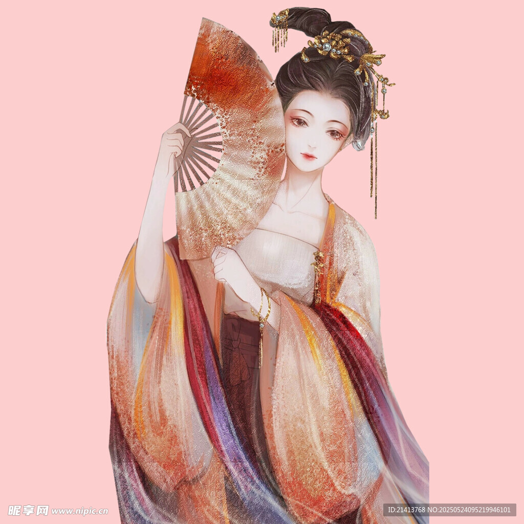 古风持扇美人图