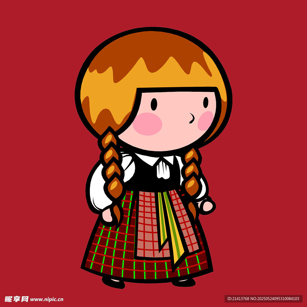 穿传统服饰的卡通女孩
