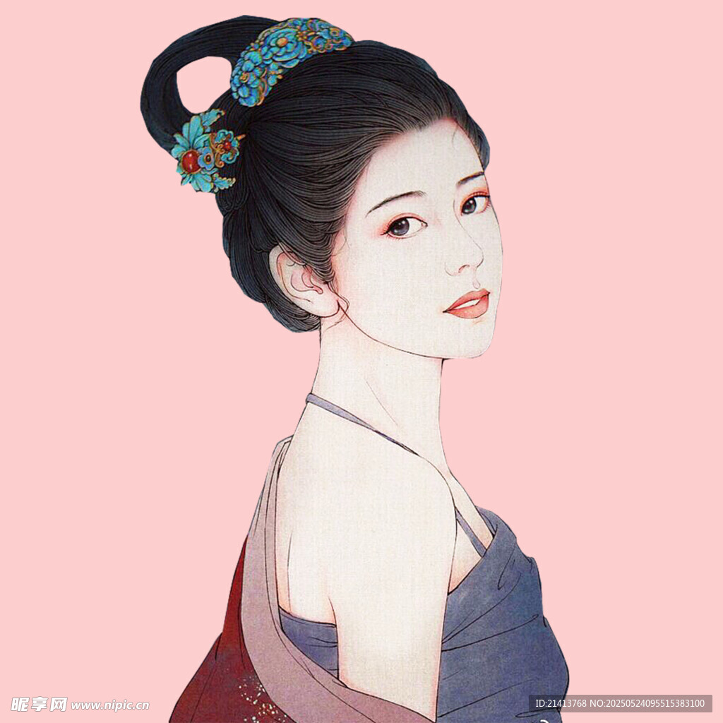 古风发髻女子优雅侧颜